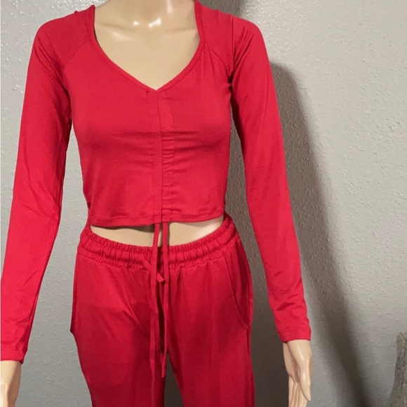 Versatile Long Sleeve Crop Top and Pants Set - Picture 2 of 2